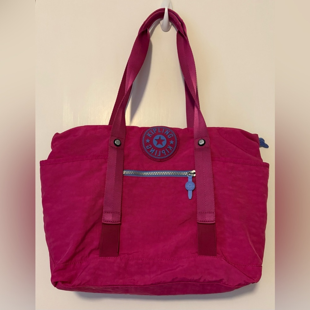 Kipling Fuchsia Tote with Blue Accents